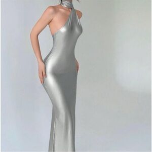 Elegant Silver Halter Neck Dress